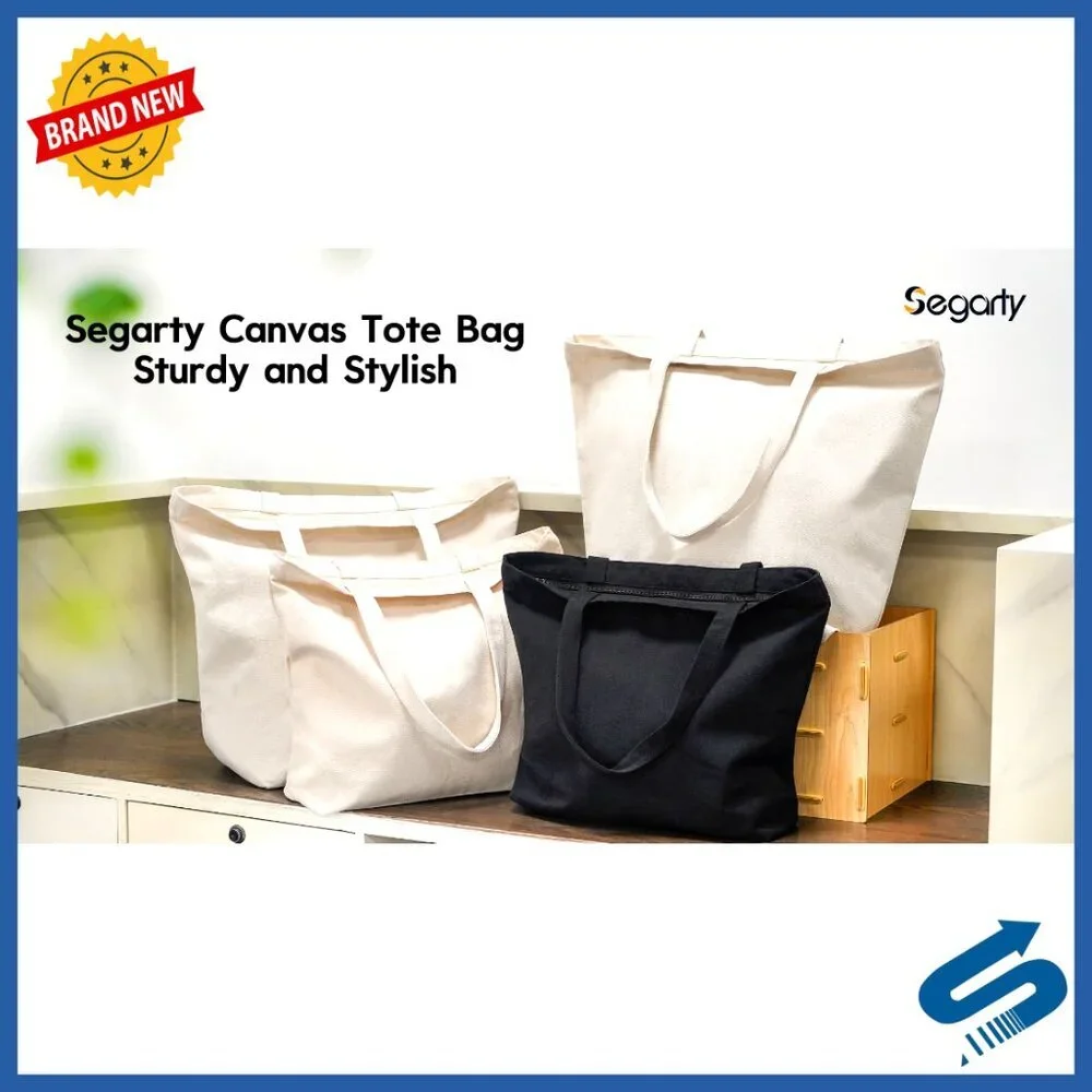 Heavy Duty Canvas Tote Bags Zippered Reusable Grocery Shopping Plain DIY Crafts
